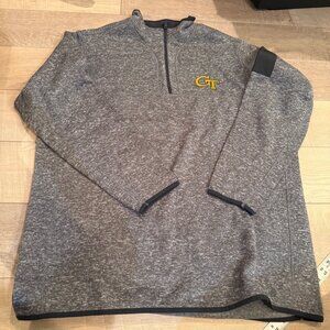 Antigua Mens Heathered Gray 1/4 Zip Pullover Sweater W/ GT Logo 2XLT